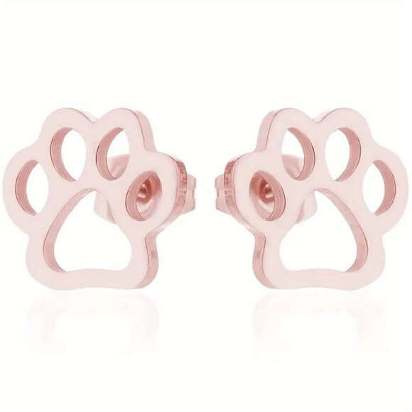 Paw Print Stainless Steel Stud Earrings #1365 - Picture 7 of 7